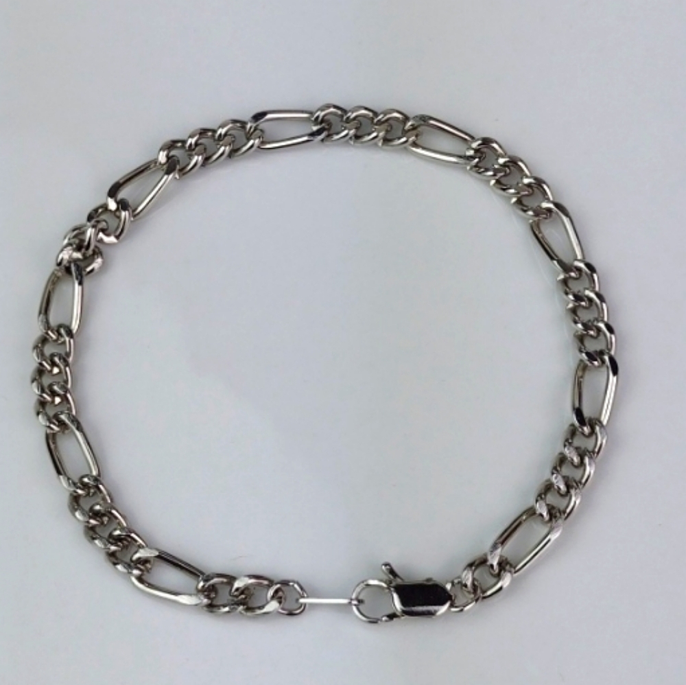 14KGP Silver Tone Figaro Chain Bracelet (8")